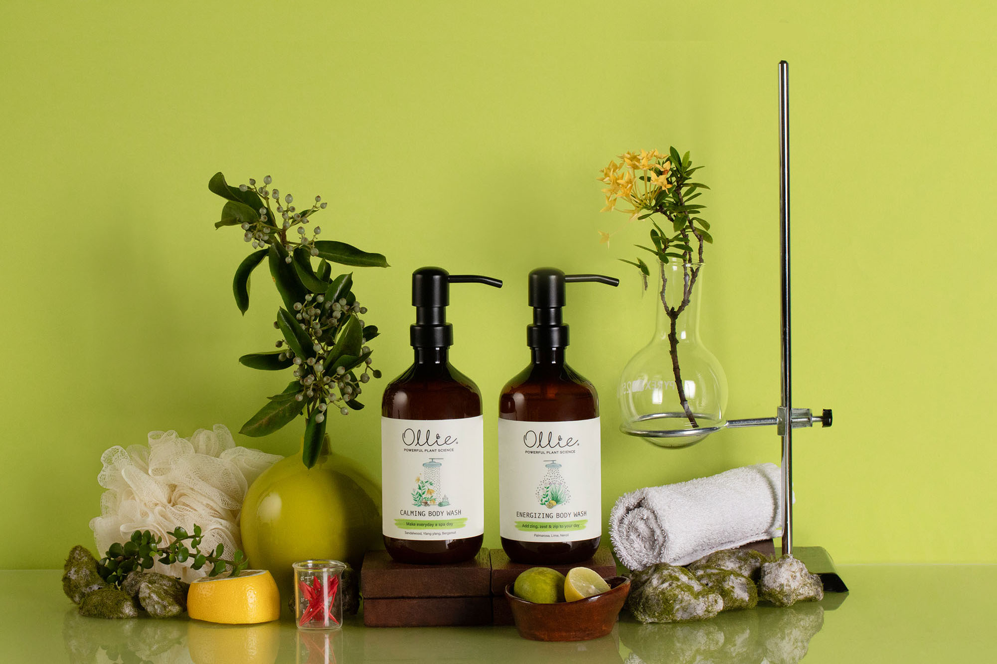 Ollie body wash duo on green background